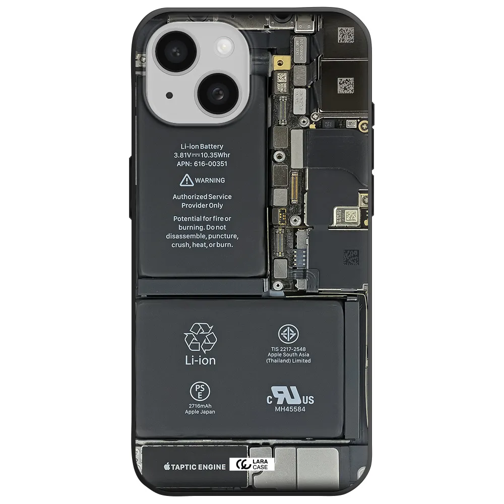 a close-up of a cell phone battery Apple iPhone 15 Silicone black Case