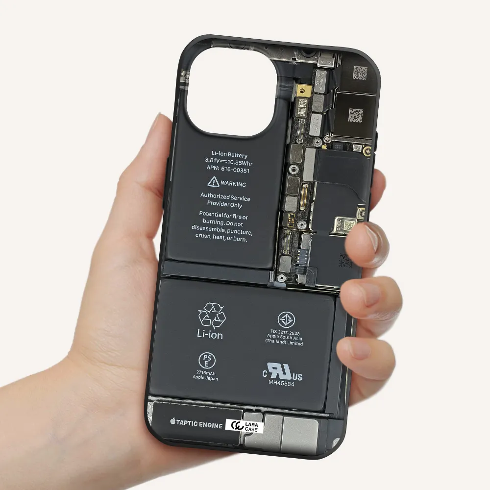 a close-up of a cell phone battery Apple iPhone 15 Silicone black Case