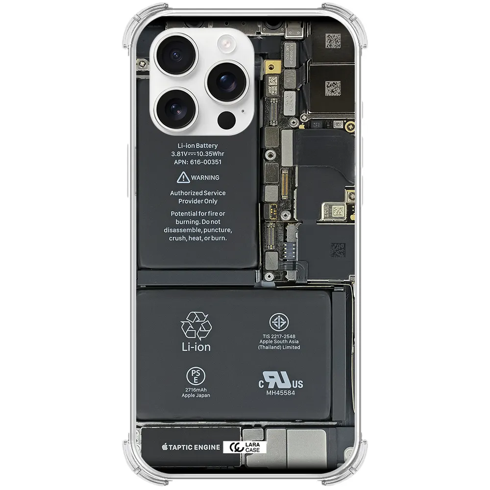A Close-Up Of A Cell Phone Battery Apple Iphone 16 Pro Max Clear Pc Case