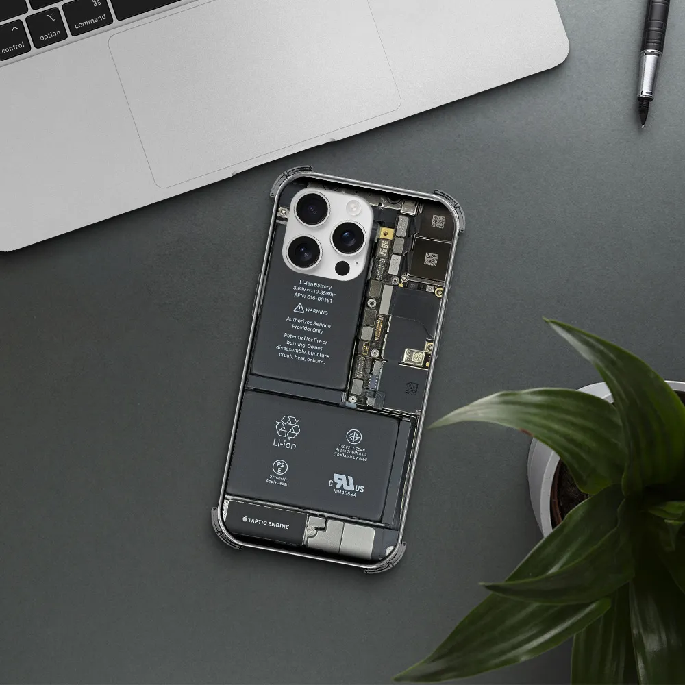 A Close-Up Of A Cell Phone Battery Apple Iphone 16 Pro Max Clear Pc Case