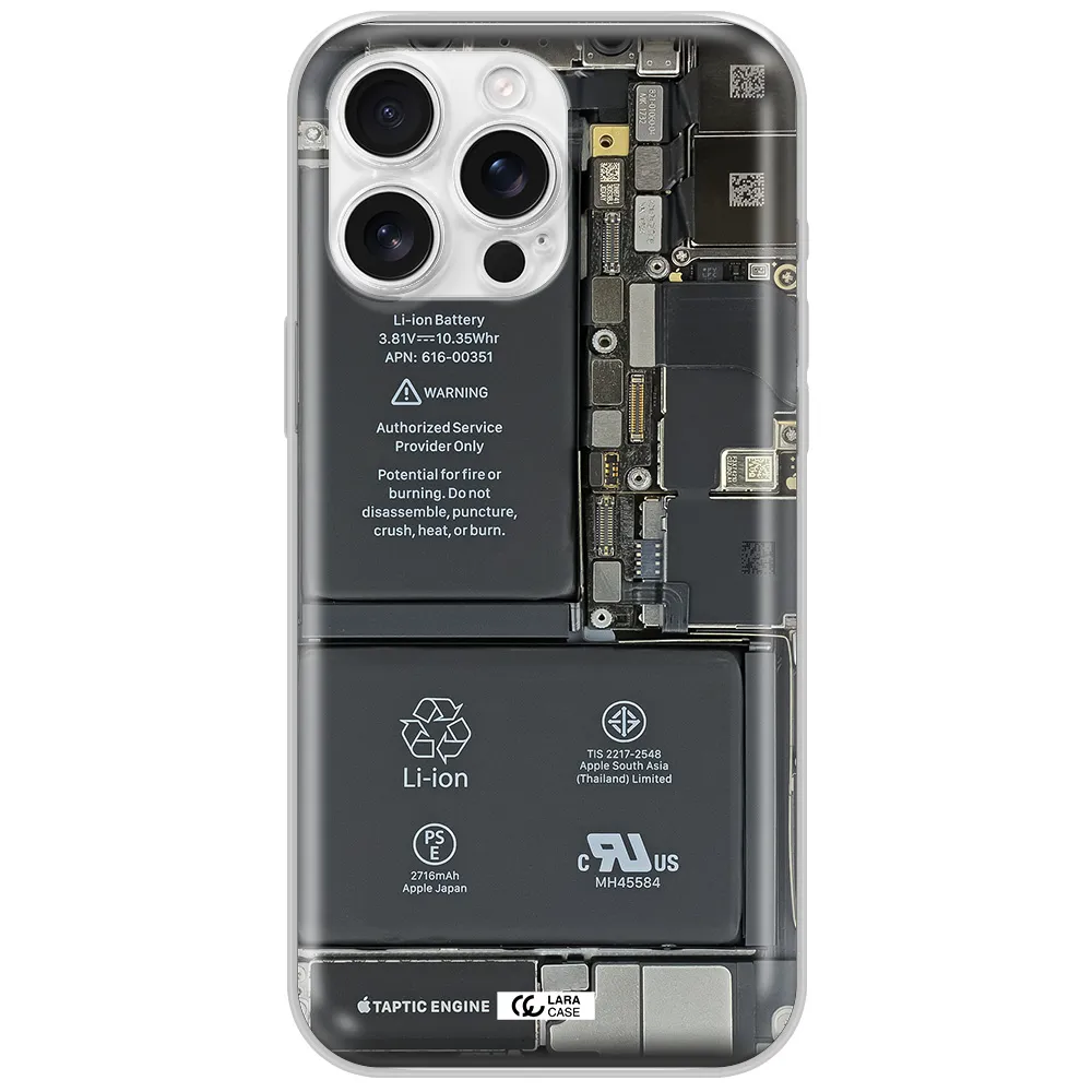 A Close-Up Of A Cell Phone Battery Apple Iphone 16 Pro Max Clear Tpu Case