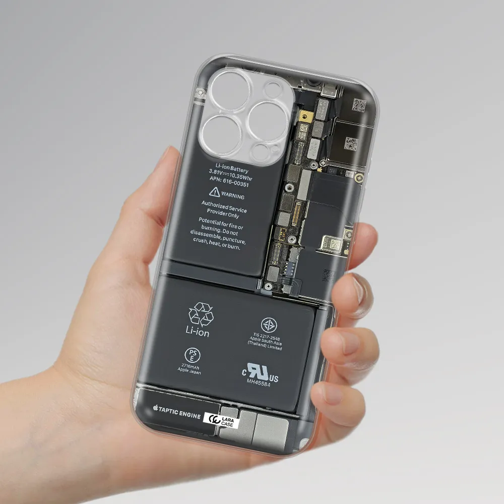 A Close-Up Of A Cell Phone Battery Apple Iphone 16 Pro Max Clear Tpu Case