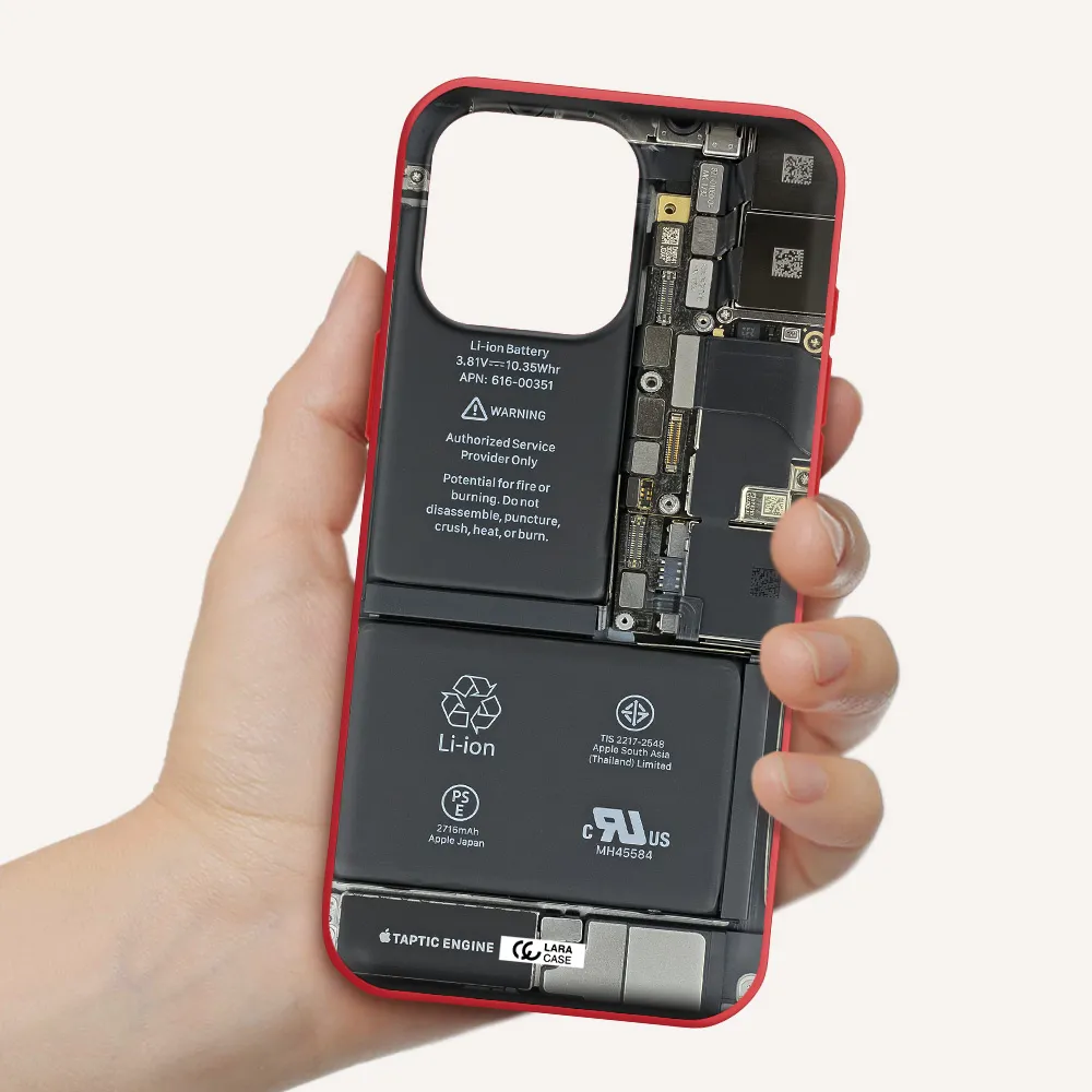 A Close-Up Of A Cell Phone Battery Apple Iphone 16 Pro Max Silicone Imperial Red Case