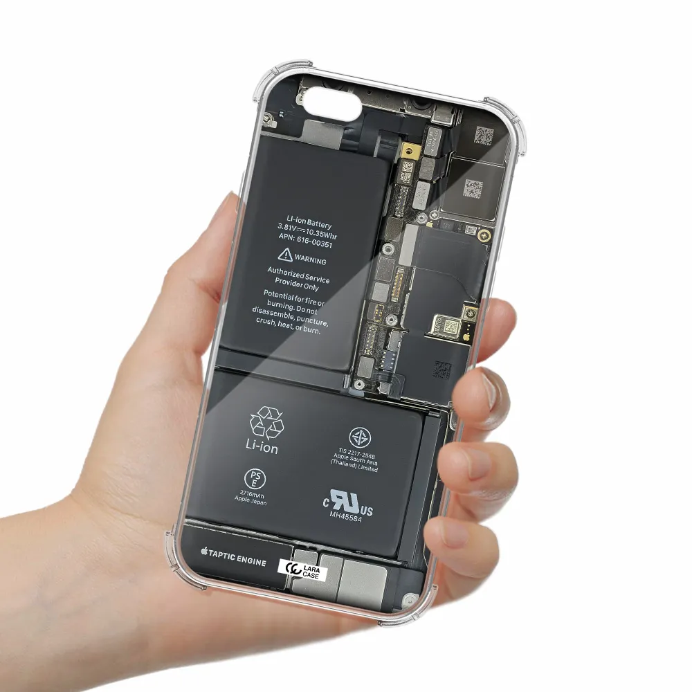 a close-up of a cell phone battery Apple iPhone 6 Clear PC Case