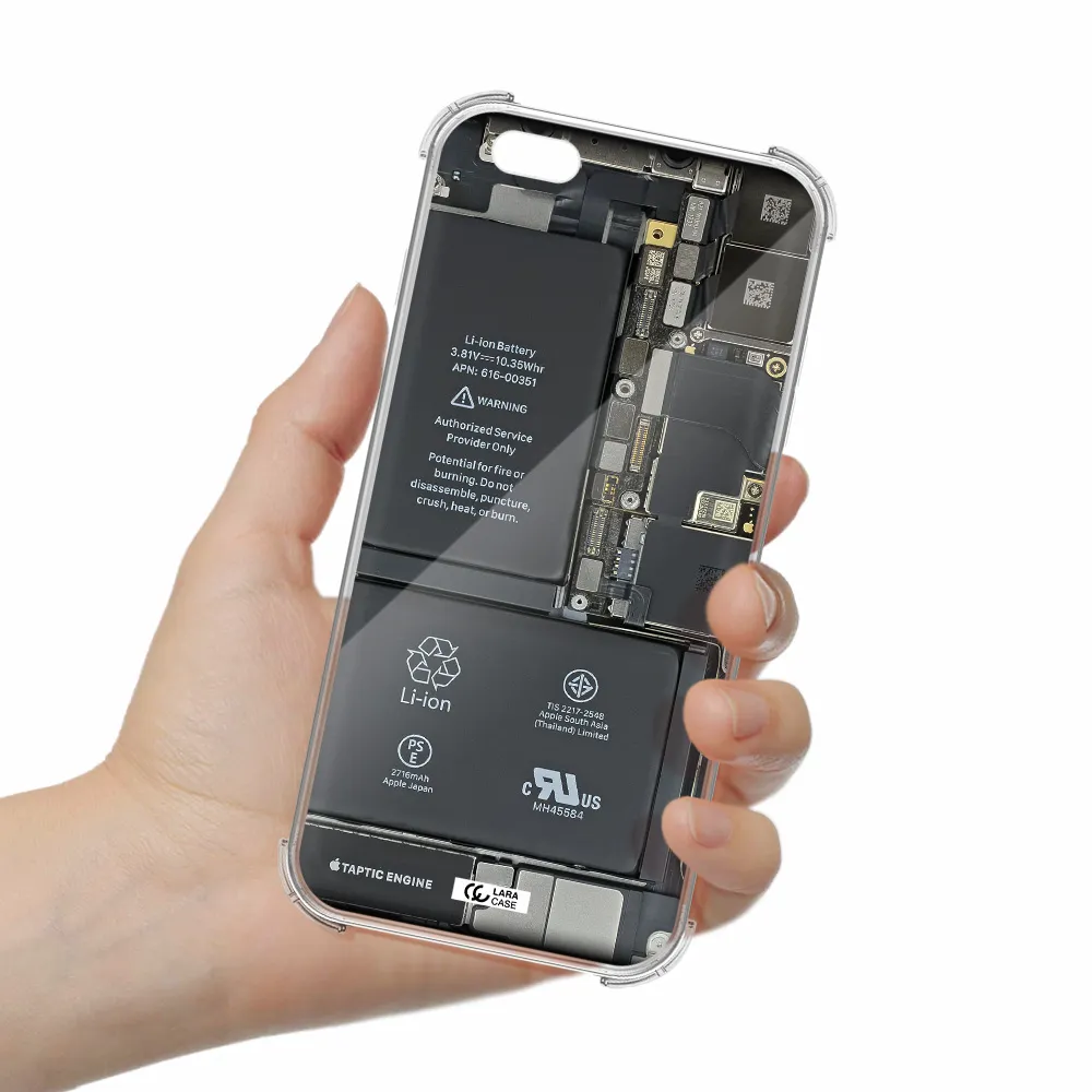 a close-up of a cell phone battery Apple iPhone 6 plus Clear PC Case