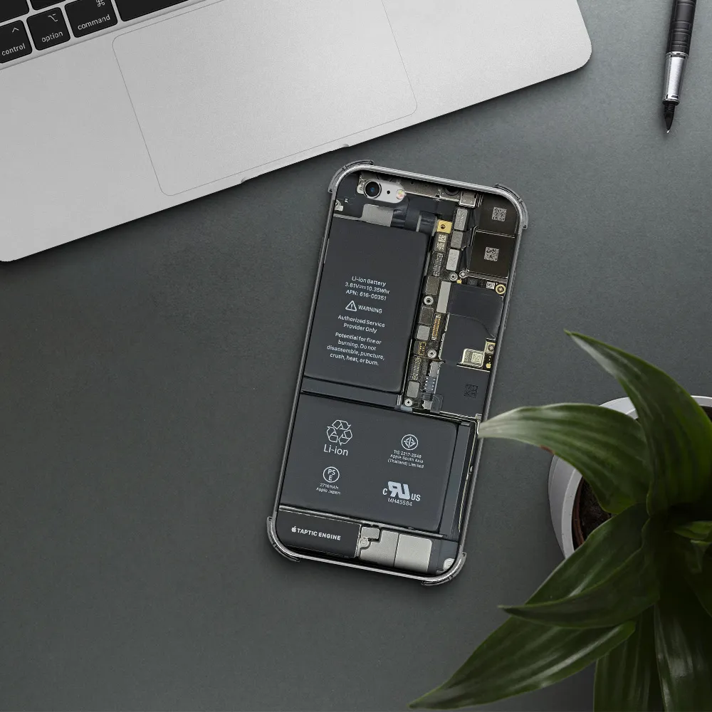 a close-up of a cell phone battery Apple iPhone 6 plus Clear PC Case