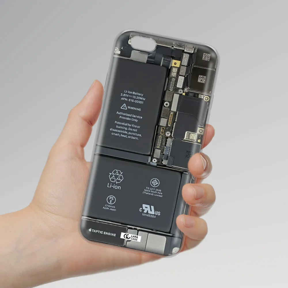 A Close-Up Of A Cell Phone Battery Apple Iphone 6 Plus Clear Tpu Case