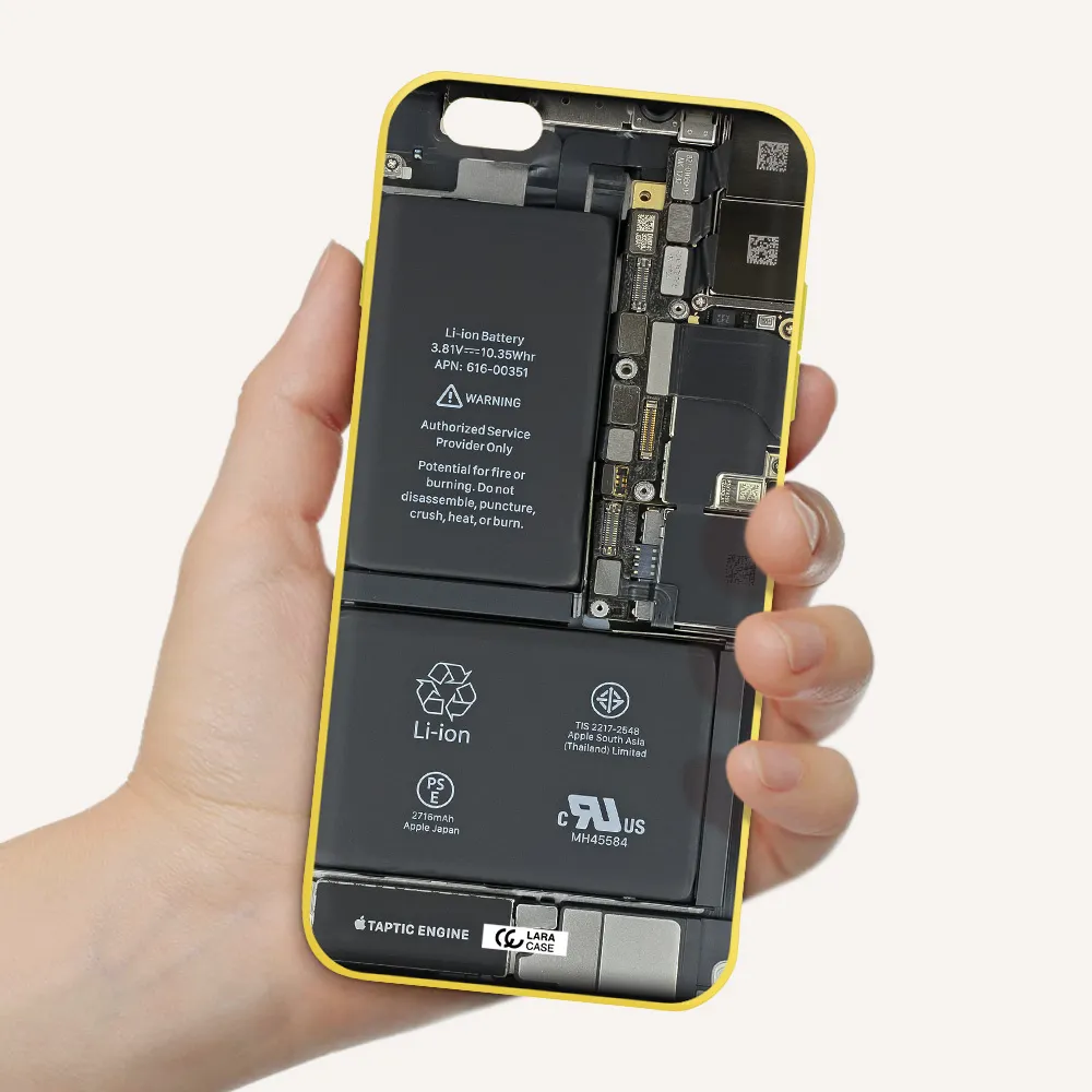 a close-up of a cell phone battery Apple iPhone 6 plus Silicone canary yellow Case