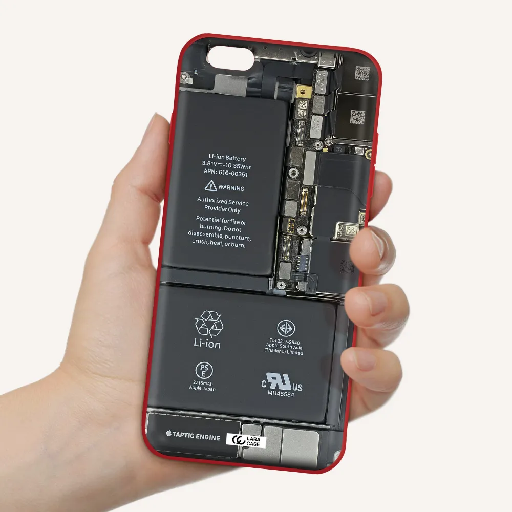 a close-up of a cell phone battery Apple iPhone 6 plus Silicone Imperial Red Case