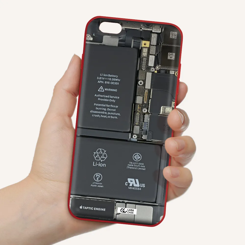 a close-up of a cell phone battery Apple iPhone 6 s plus Silicone Imperial Red Case