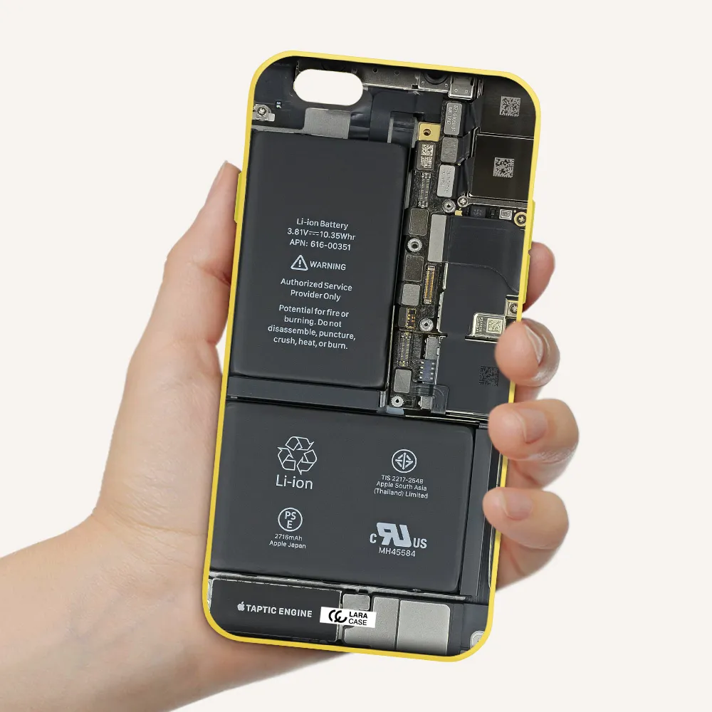 a close-up of a cell phone battery Apple iPhone 6 Silicone canary yellow Case