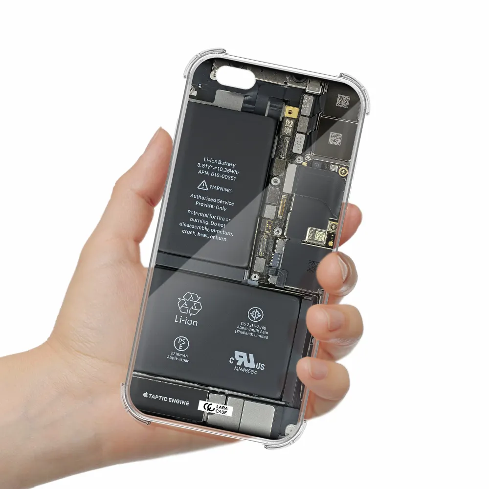 a close-up of a cell phone battery Apple iPhone 6S Clear PC Case