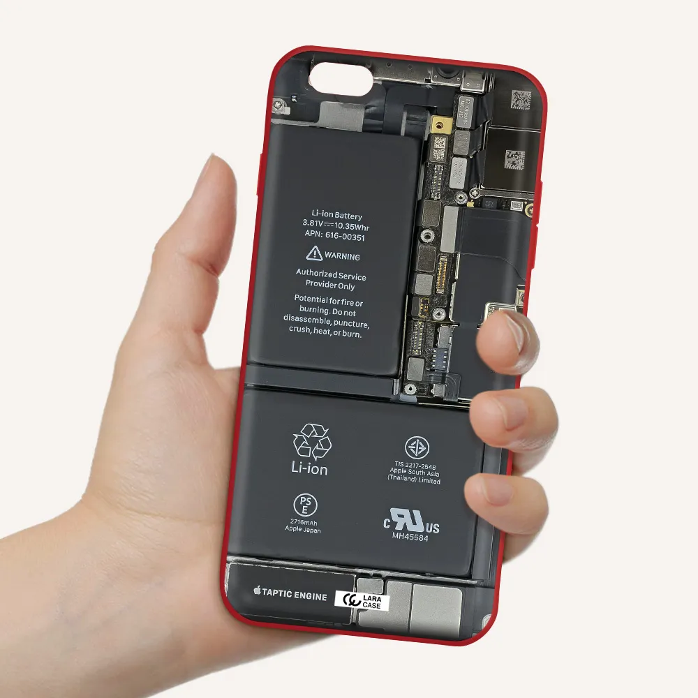 a close-up of a cell phone battery Apple iPhone 6S Silicone Imperial Red Case