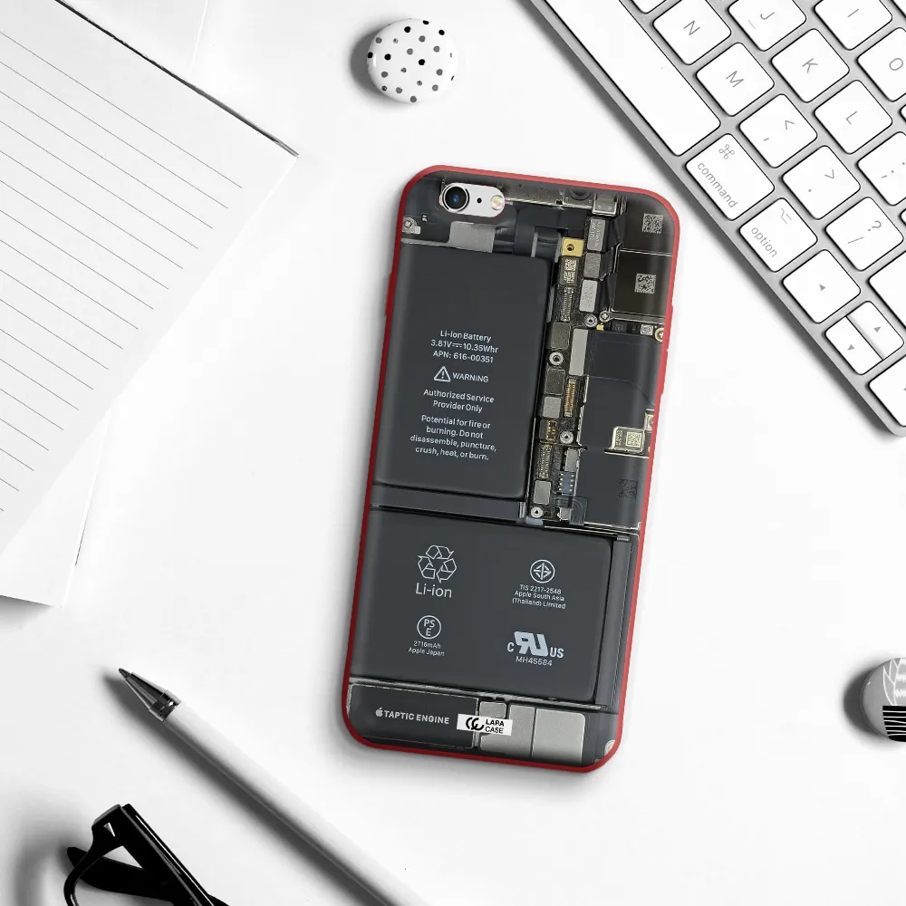 a close-up of a cell phone battery Apple iPhone 6S Silicone Imperial Red Case