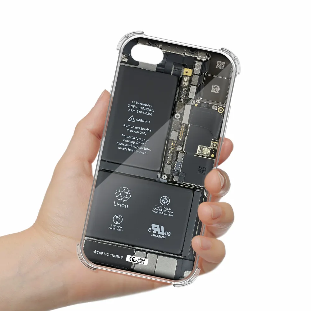 a close-up of a cell phone battery Apple iPhone 7 Clear PC Case