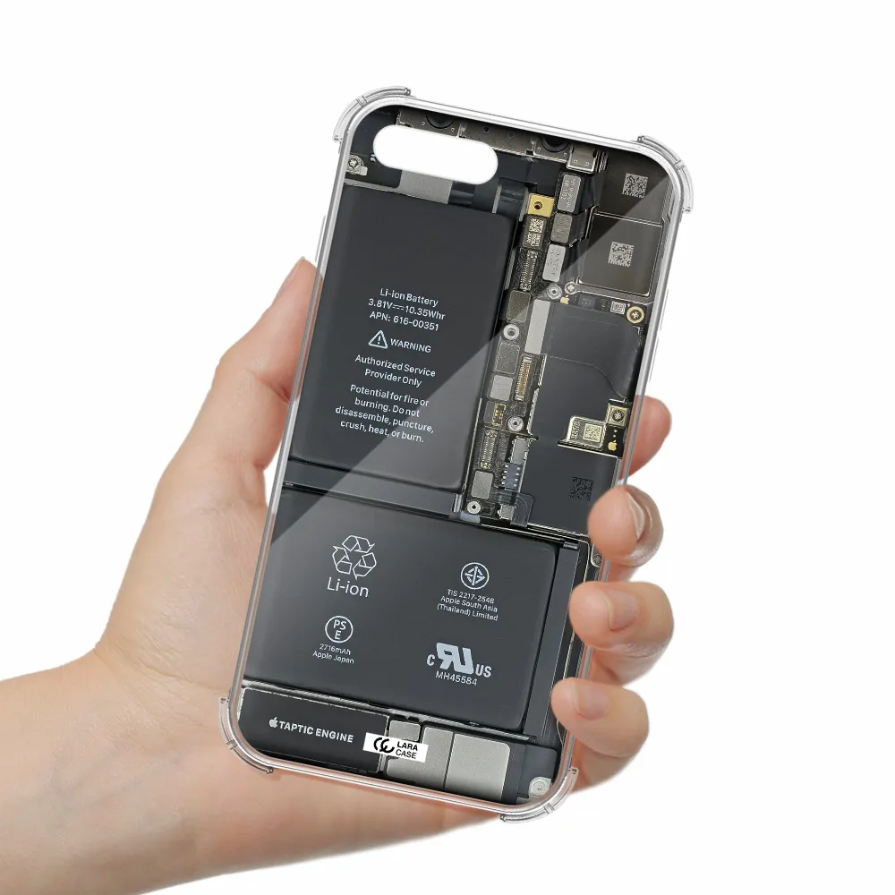 a close-up of a cell phone battery Apple iPhone 7 plus Clear PC Case