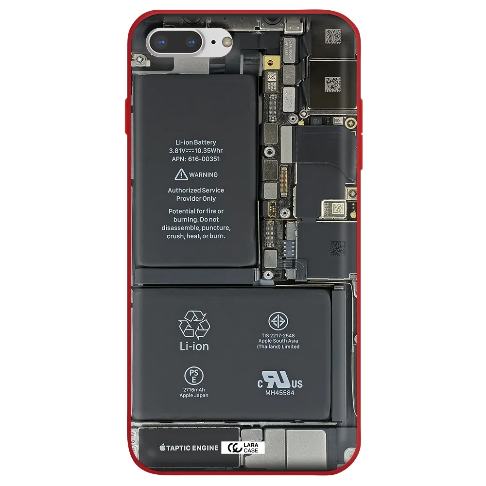 a close-up of a cell phone battery Apple iPhone 7 plus Silicone Imperial Red Case