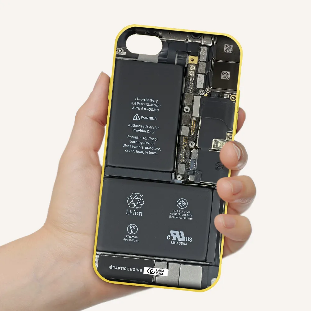 a close-up of a cell phone battery Apple iPhone 7 Silicone canary yellow Case