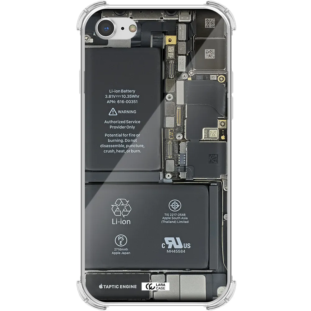 a close-up of a cell phone battery Apple iPhone 8 Clear PC Case