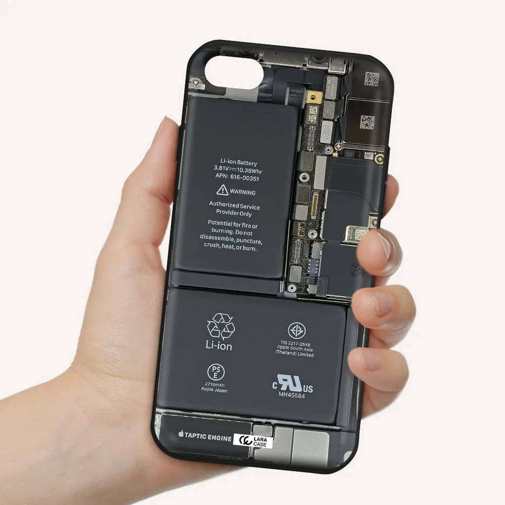 a close-up of a cell phone battery Apple iPhone 8 Silicone black Case