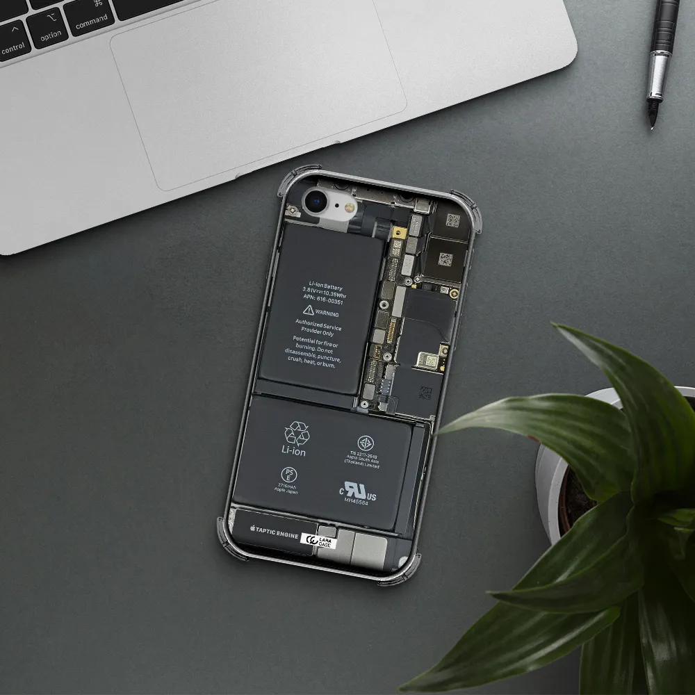 a close-up of a cell phone battery Apple iPhone se 2020 Clear PC Case