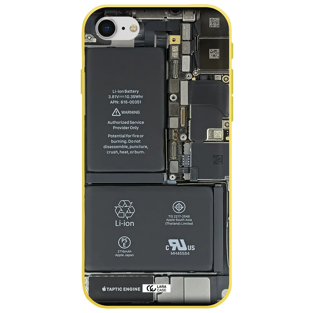 a close-up of a cell phone battery Apple iPhone se 2020 Silicone canary yellow Case