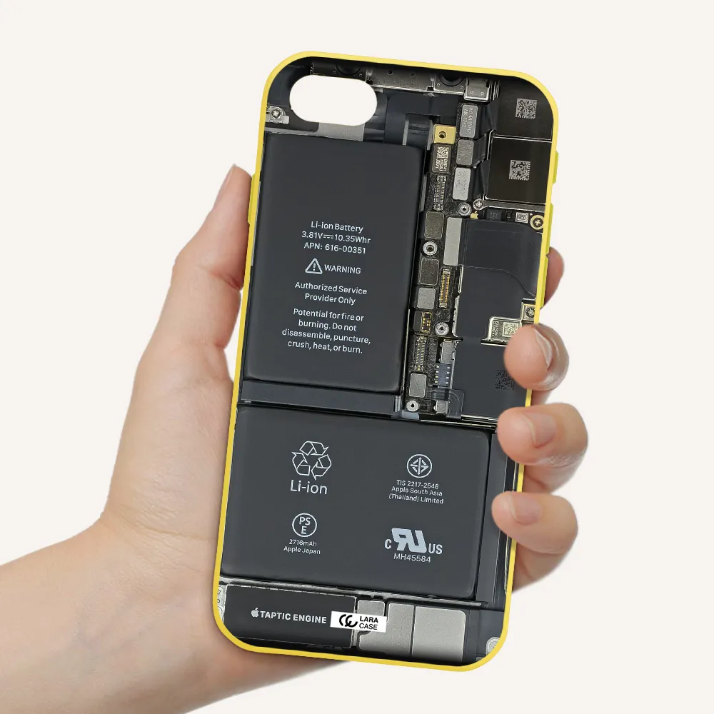 a close-up of a cell phone battery Apple iPhone se 2020 Silicone canary yellow Case