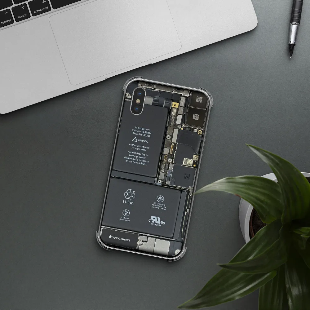 a close-up of a cell phone battery Apple iPhone X Clear PC Case
