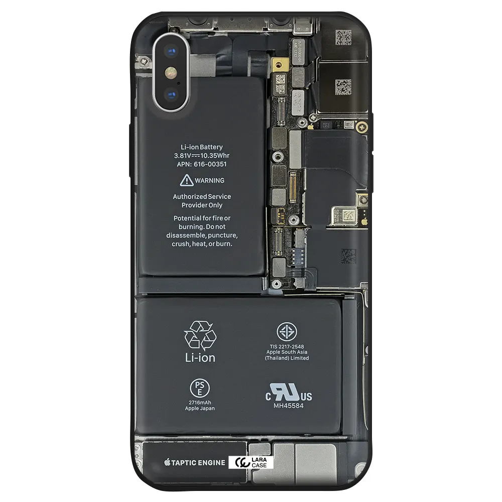 a close-up of a cell phone battery Apple iPhone X Silicone black Case