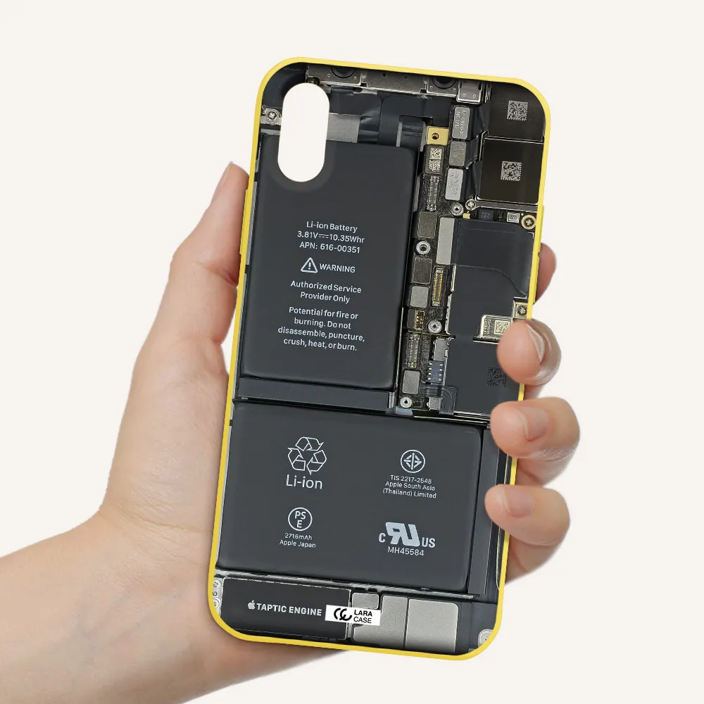 a close-up of a cell phone battery Apple iPhone X Silicone canary yellow Case