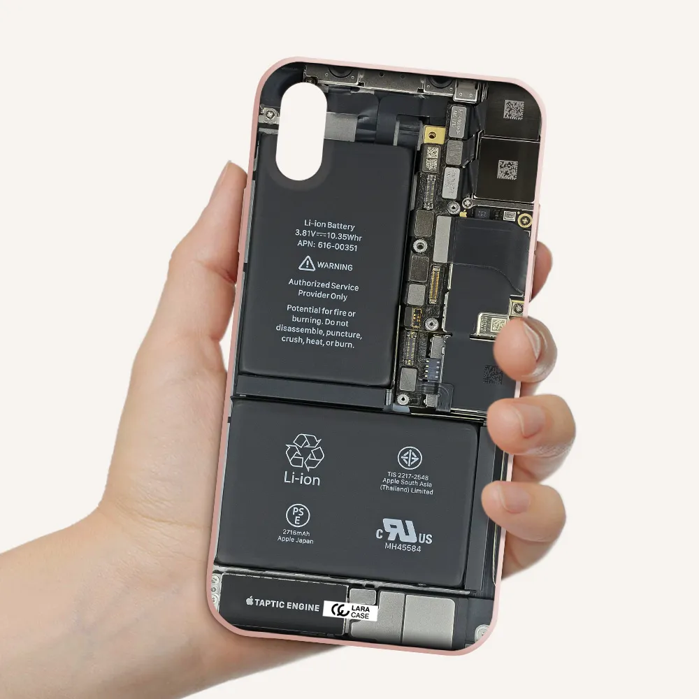 a close-up of a cell phone battery Apple iPhone X Silicone pastel pink Case