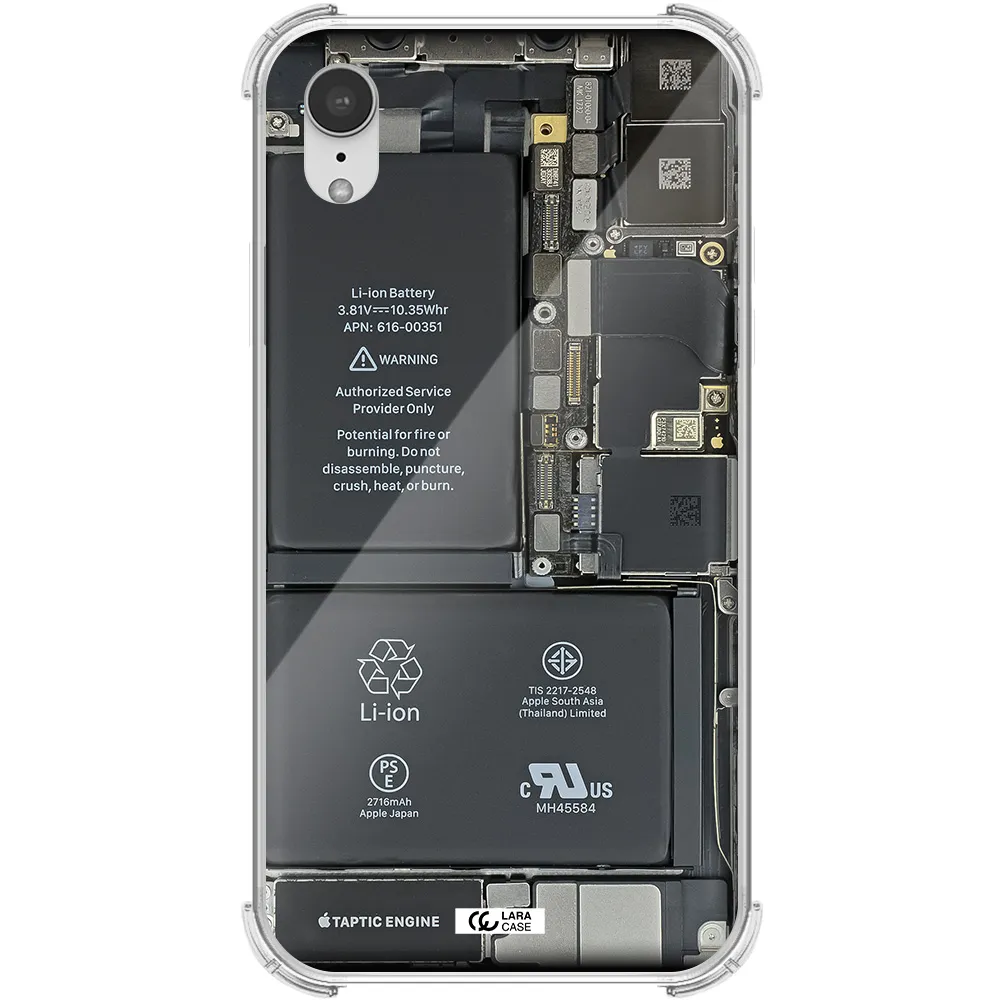 a close-up of a cell phone battery Apple iPhone XR Clear PC Case