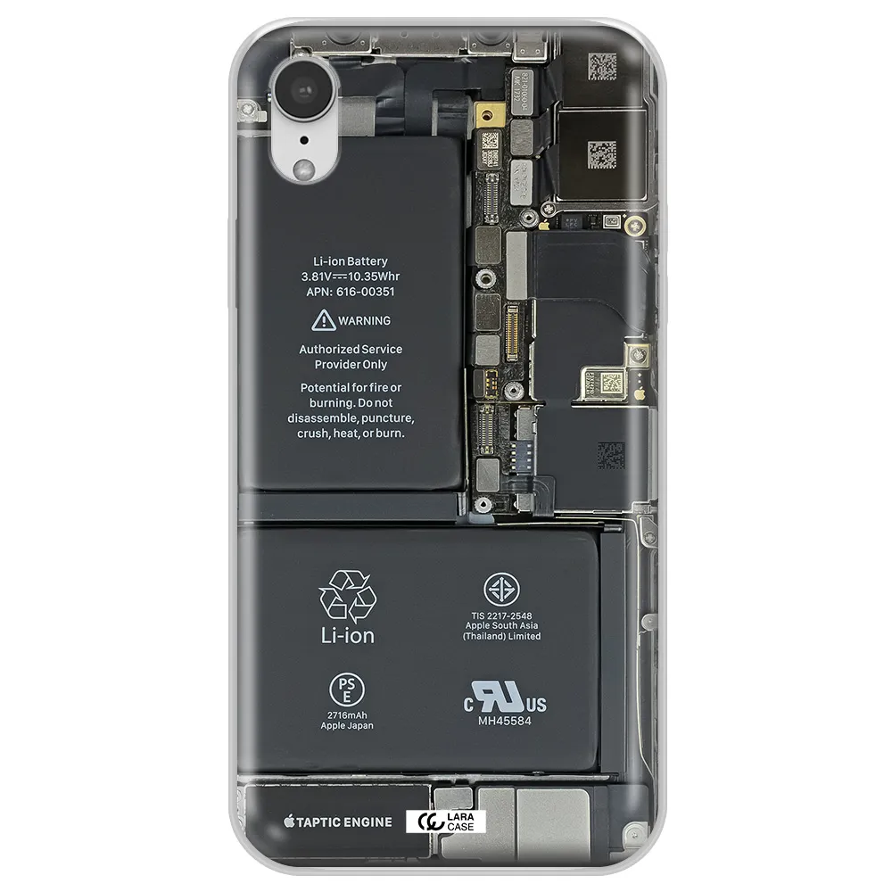 A Close-Up Of A Cell Phone Battery Apple Iphone Xr Clear Tpu Case
