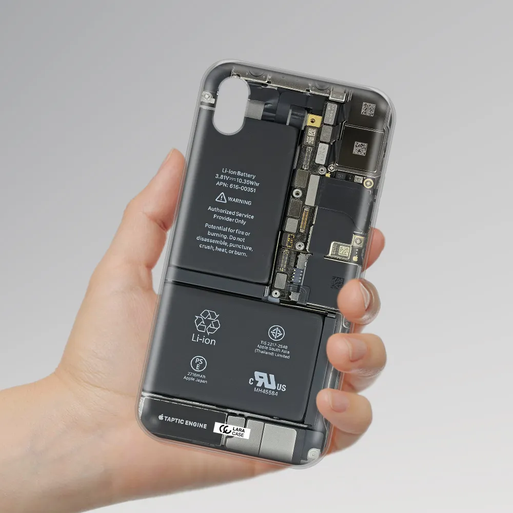 A Close-Up Of A Cell Phone Battery Apple Iphone Xr Clear Tpu Case
