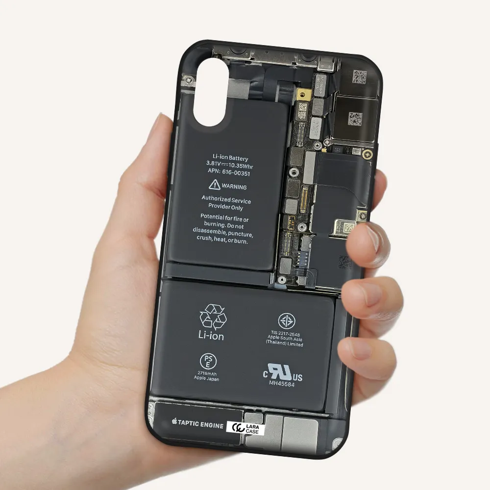 a close-up of a cell phone battery Apple iPhone XS Silicone black Case