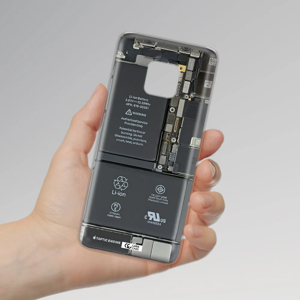 A Close-Up Of A Cell Phone Battery Huawei Mate 20 Pro Clear Tpu Case