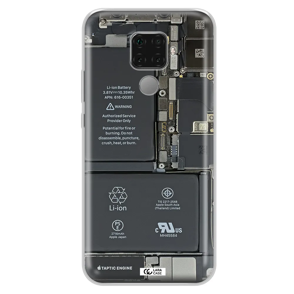 A Close-Up Of A Cell Phone Battery Huawei Mate 30 Lite Clear Tpu Case