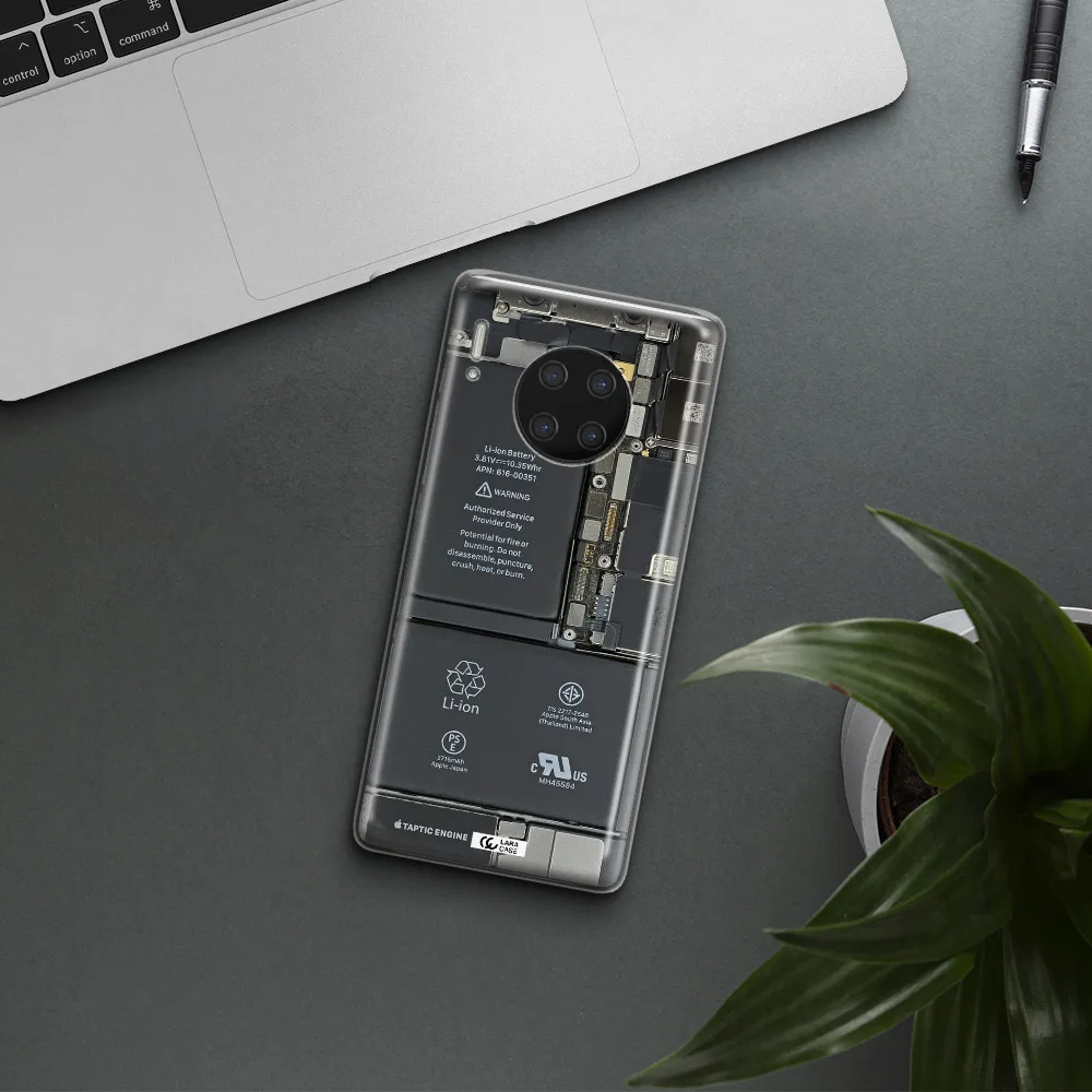 A Close-Up Of A Cell Phone Battery Huawei Mate 30 Pro Clear Tpu Case