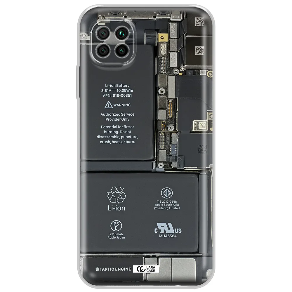 A Close-Up Of A Cell Phone Battery Huawei Nova 7I Clear Tpu Case