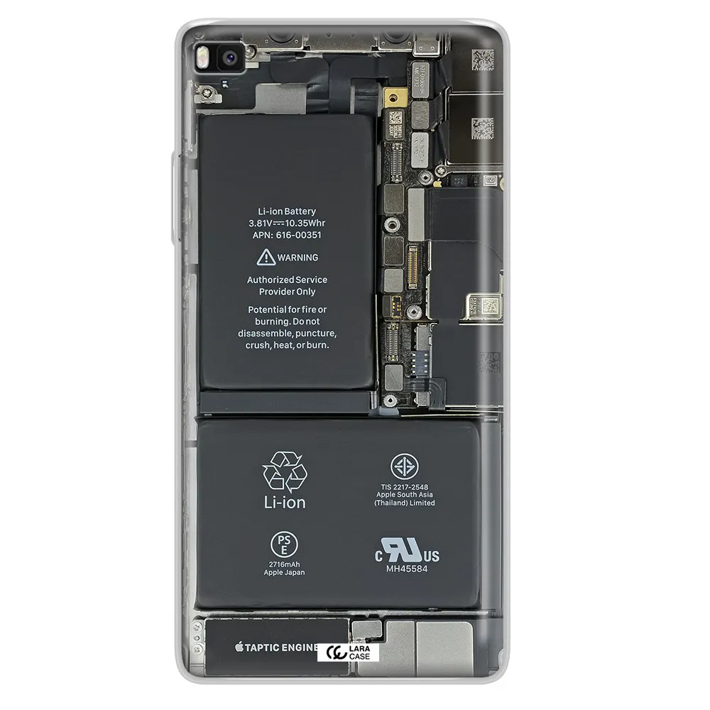 A Close-Up Of A Cell Phone Battery Huawei P8 Clear Tpu Case