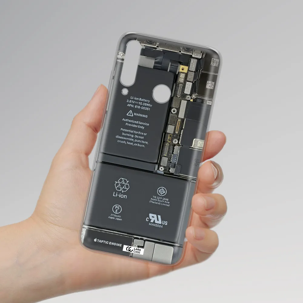 A Close-Up Of A Cell Phone Battery Huawei Y6P Clear Tpu Case