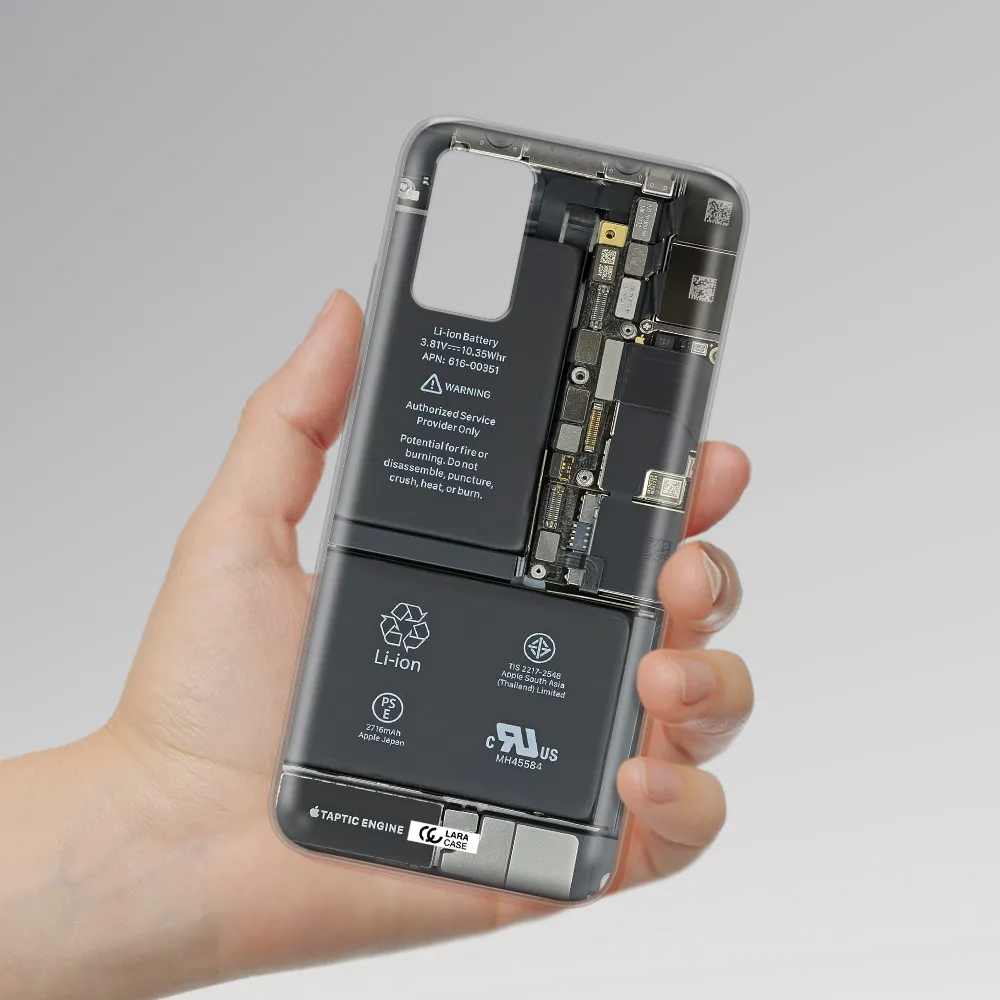 A Close-Up Of A Cell Phone Battery Samsung A02S Clear Tpu Case