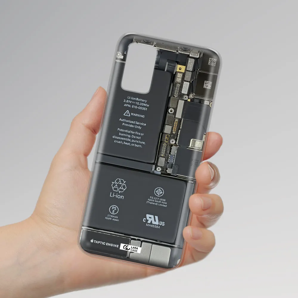 A Close-Up Of A Cell Phone Battery Samsung A03S Clear Tpu Case