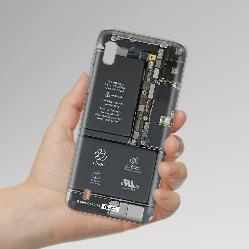 A Close-Up Of A Cell Phone Battery Samsung A10 Clear Tpu Case