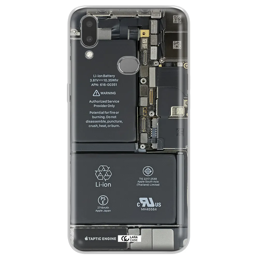 A Close-Up Of A Cell Phone Battery Samsung A10S Clear Tpu Case