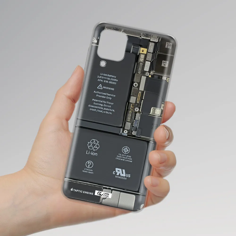 A Close-Up Of A Cell Phone Battery Samsung A12 4G Clear Tpu Case