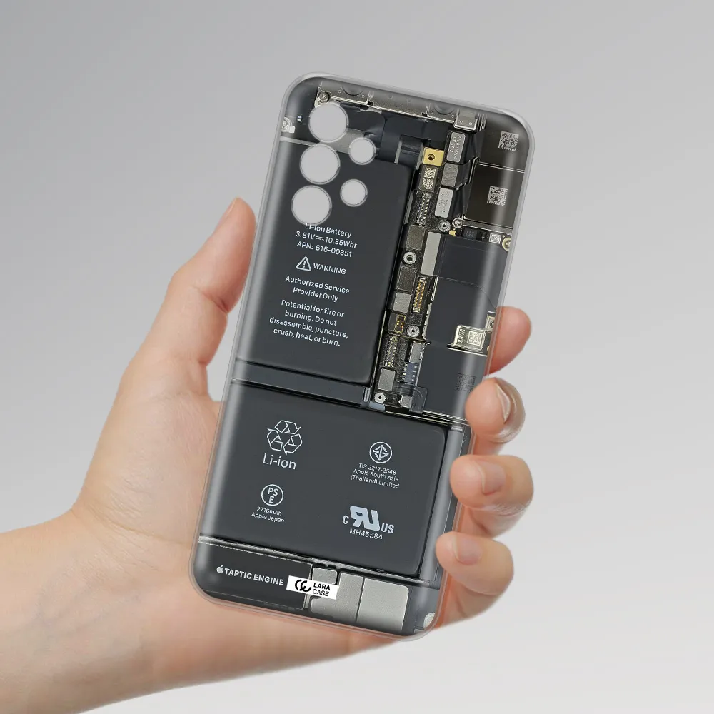A Close-Up Of A Cell Phone Battery Samsung A13 4G Clear Tpu Case