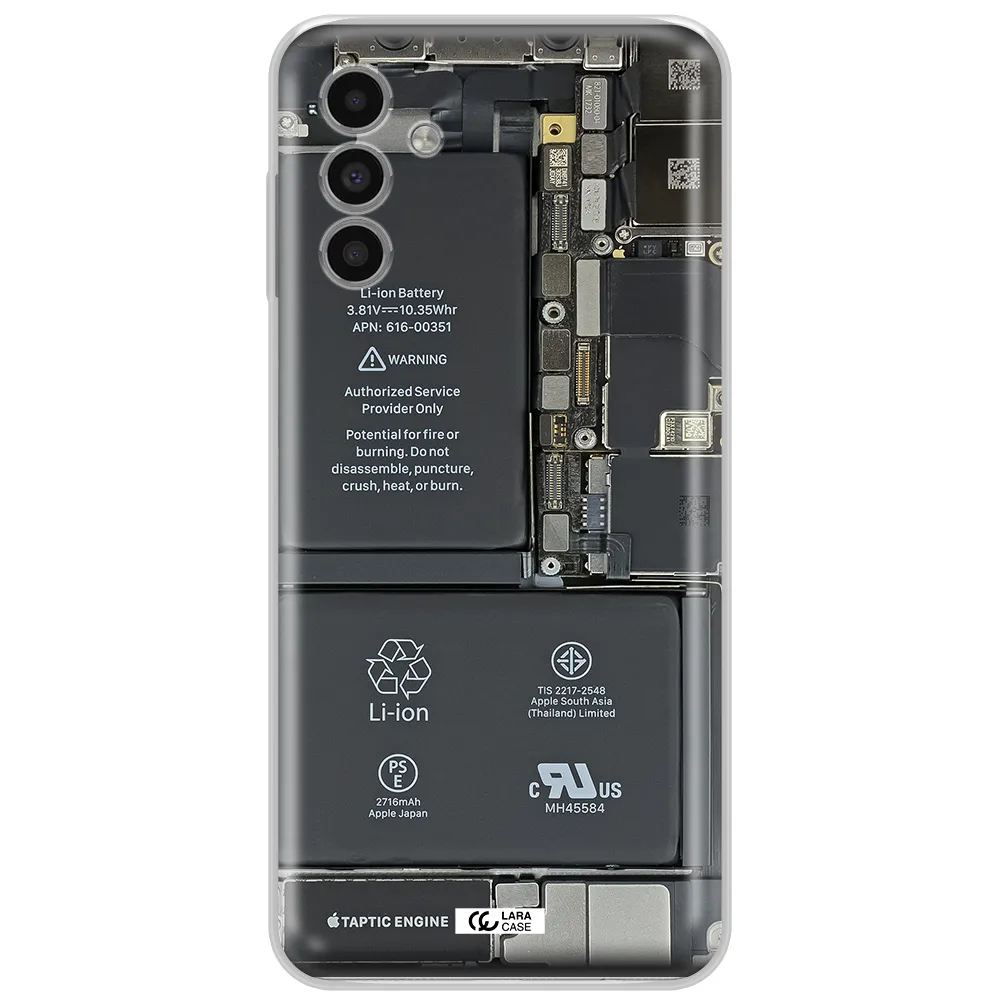 A Close-Up Of A Cell Phone Battery Samsung A13 5G Clear Tpu Case