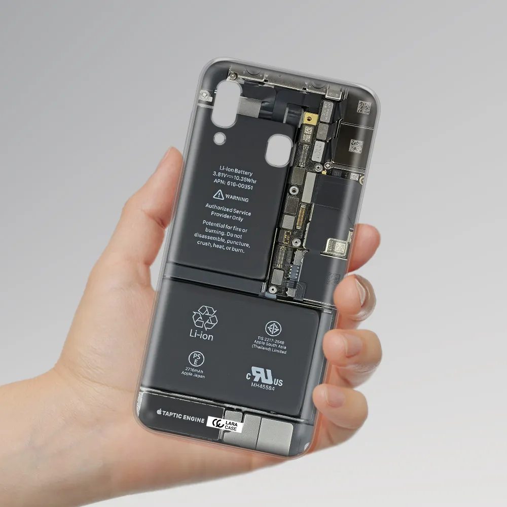 A Close-Up Of A Cell Phone Battery Samsung A20 Clear Tpu Case