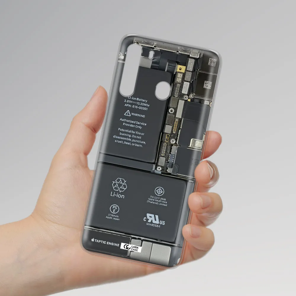 A Close-Up Of A Cell Phone Battery Samsung A21 Clear Tpu Case